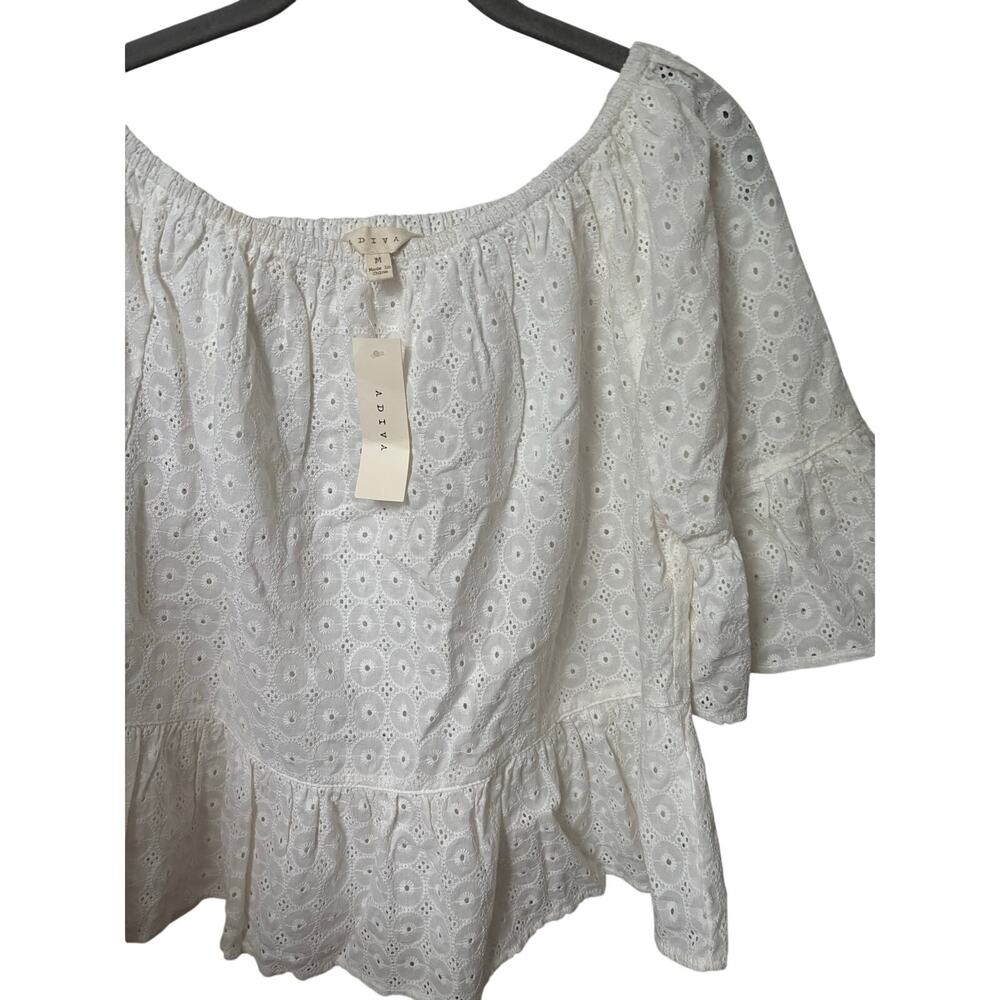 ADIVA White Eyelet Embroidered Off Shoulder Peasant Blouse Top Women’s M NWT - Picture 6 of 8